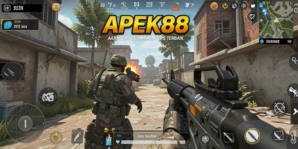 Tampilan gameplay seru APEK88 dengan aksi laga menembak yang mendebarkan.