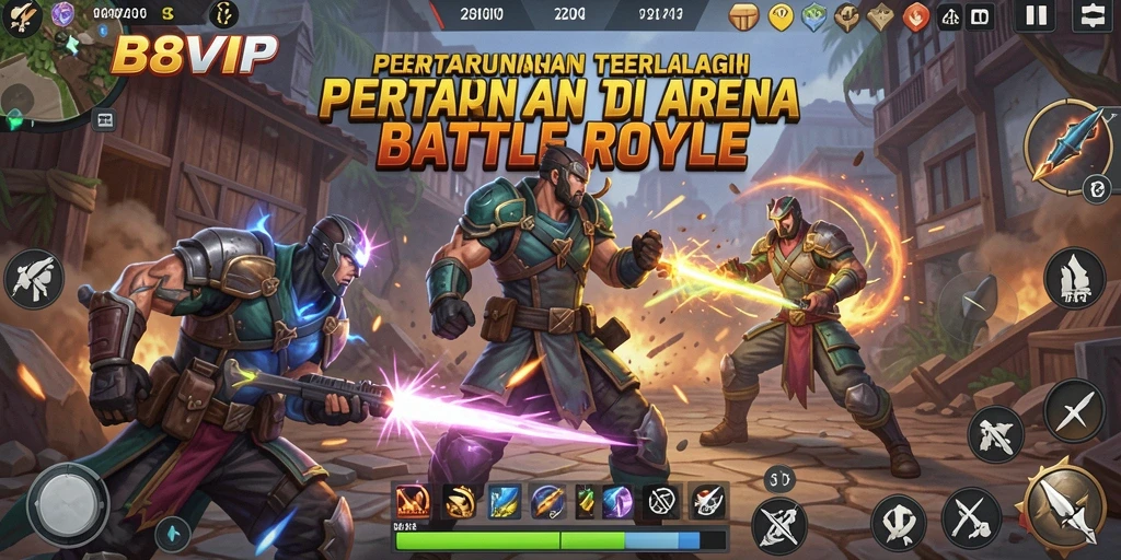 Screenshot B8VIP menampilkan aksi seru dalam pertempuran Battle Royale.