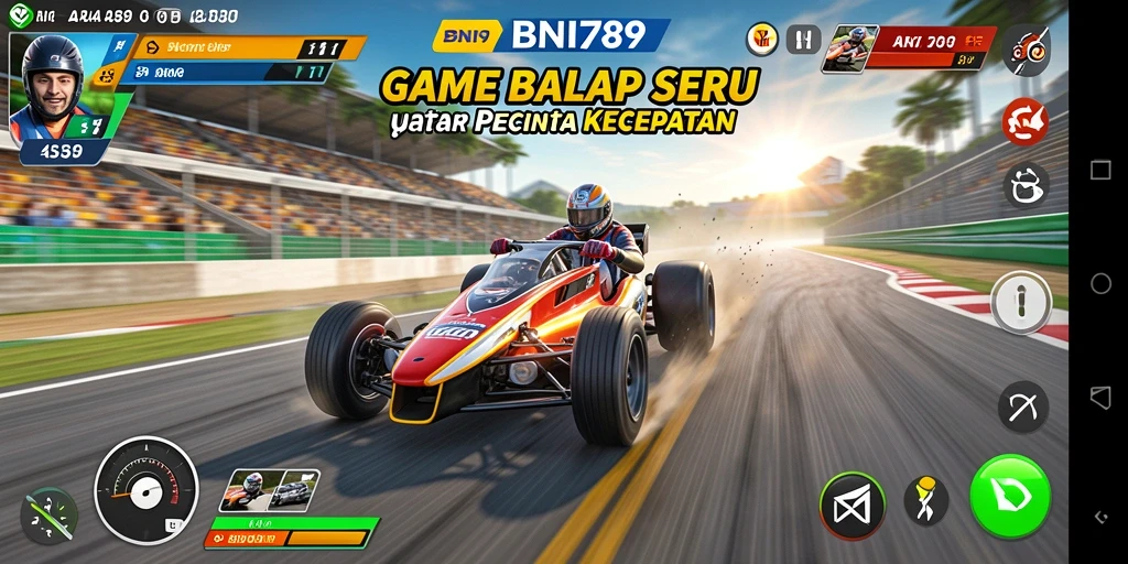 Gameplay BNI789 yang mendebarkan di lintasan balap.