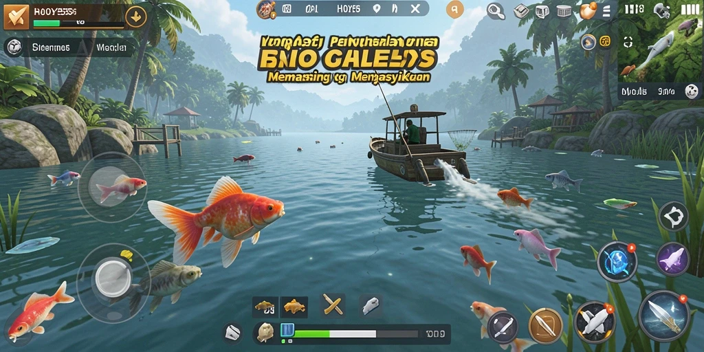 Tampilan gameplay HOYE55 dengan aksi memancing yang seru.