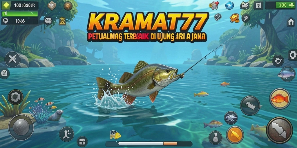Screenshot gameplay KRAMAT77 menampilkan aksi memancing yang seru dan menarik.