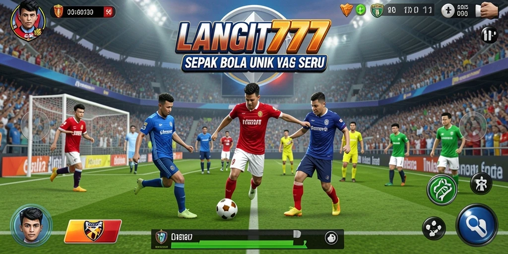 Screenshot LANGIT777 menampilkan aksi seru dalam permainan sepak bola.