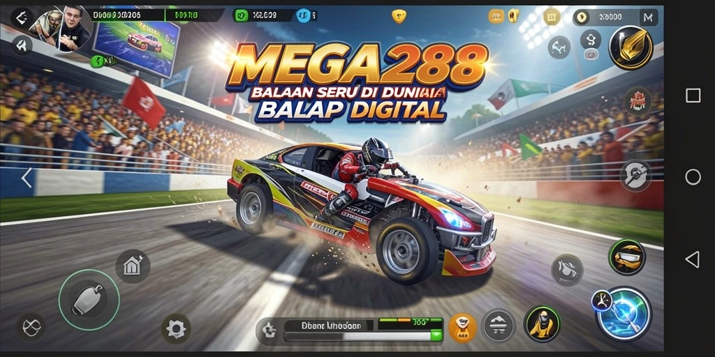Tampilan gameplay balapan yang mendebarkan di MEGA288.