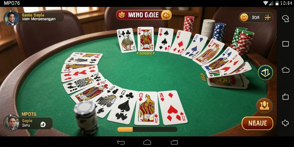 Screenshot gameplay MPO76 menampilkan suasana permainan Gaple yang seru.